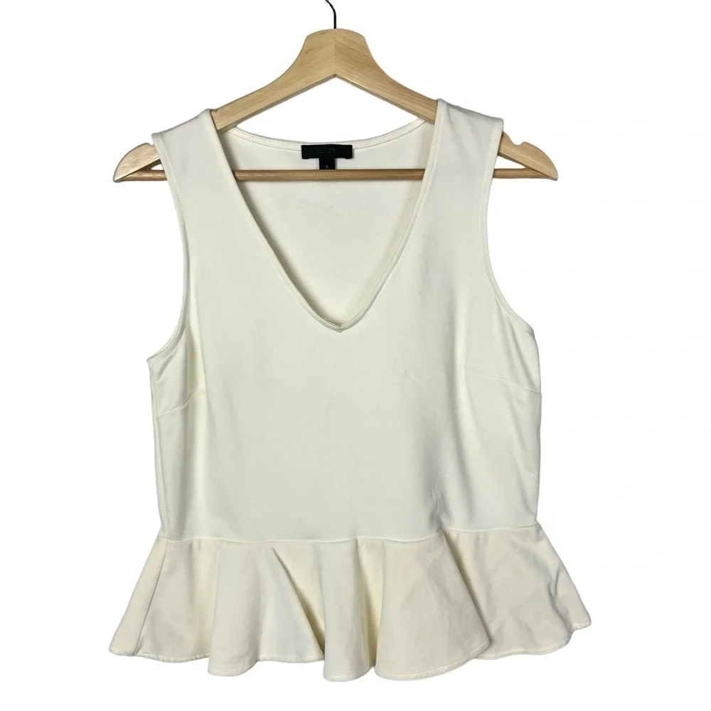 J. Crew White Velvet Peplum Tank Top‎ S